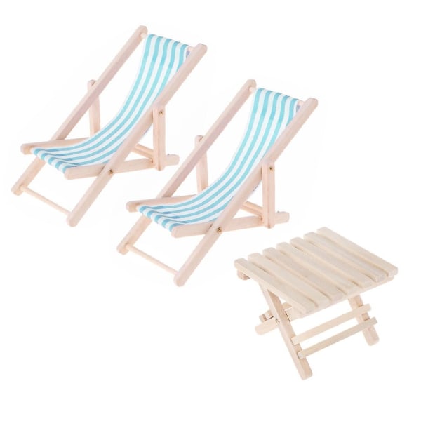 1 Set 1/12 Mini House Miniature Furniture Model Wooden Lounge Chair Beach Chair Set For Kids (sky Bl