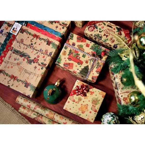 Julklappspapper, 12 ark julklappspapper, Kraftpapper för julklappar, Återvunnet kraftpapper för julklappar 70x50CM