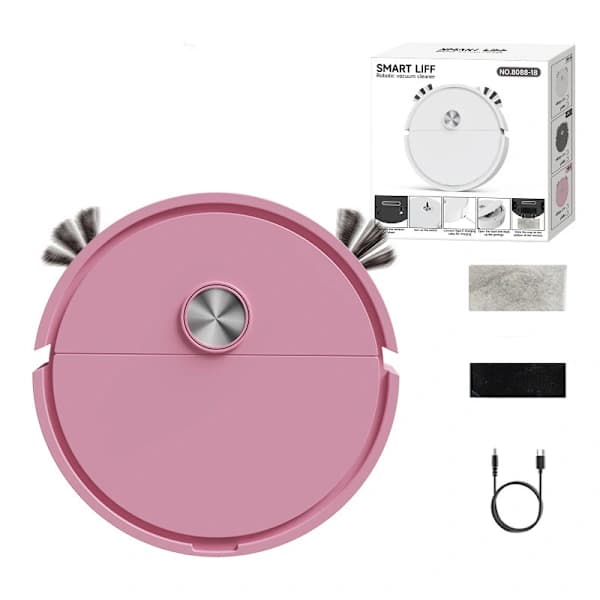 Rechargeable Mini Robot Vacuum Cleaner with Mop, Compact Floor Cleaning Machine Rose Pink Pink