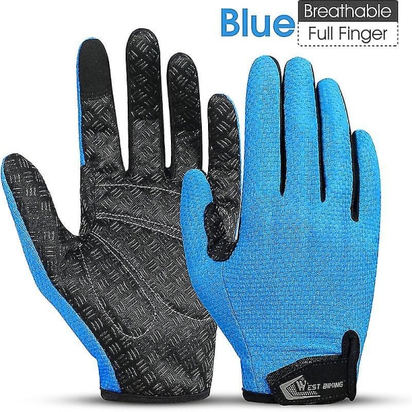 Touch Screen Cycling Gloves Breathable Shockproof Mittens Mountain Road Bike Sports Gloves Non-slip, Size L, Blue