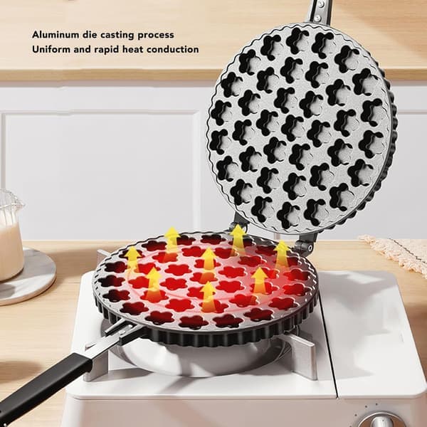Waffle Iron Double-Sided Nonstick 180° Rotation 5 Min for Egg Waffles Cones [Ho]