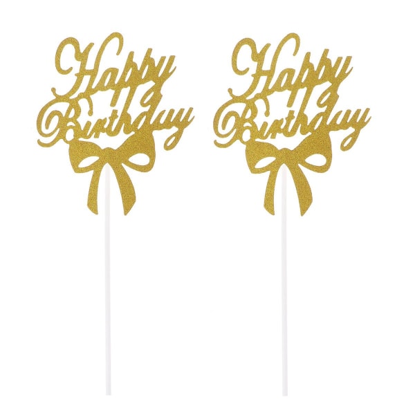 10st Glitter Bowknot Grattis på födelsedagen Tårtval Cupcake Toppers Tårtdekorationer till födelsedagsfest Favors SilverGolden Golden