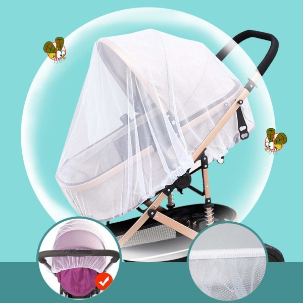 Myggnett for barnevogn - 2-paknings slitesterk babyvogn myggnett - Perfekt insektnett for barnevogner, bassinetter, vugger, lekeplasser, (hvit)