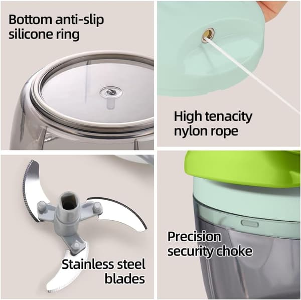 Manual Food Processor Vegetable Chopper 0.55 Liter Small Mini Hand-Pulled Drawstring Onion Chopper Garlic Chopper Cutter Green