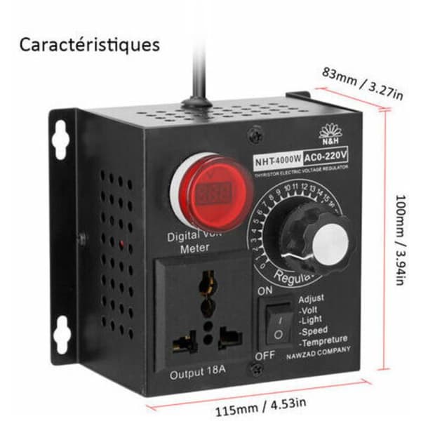 Kompakt AC 220V 4000W styrenhet, variabel spänning, hastighet, temperatur, ljus, spänning, justerbar dimmer