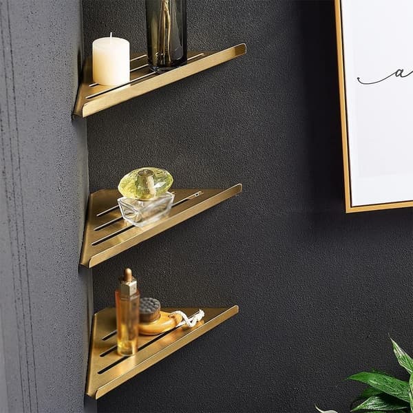 Corner Shower Shelf for Bathroom - Stainless Steel Triangular Floating Shelves - For Shampoo, Cosmetics, Spice Bottles - Wall Mounted Shelf - Gold