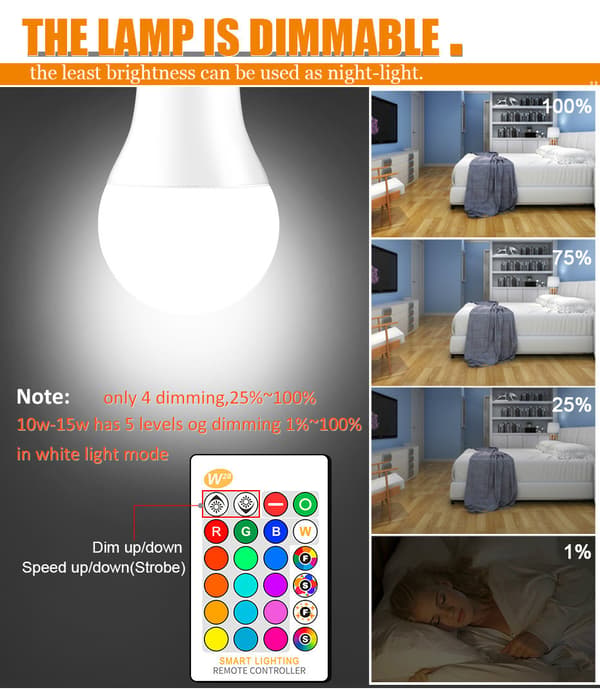 Dimmable 3/5/10/15W RGB LED Globe Bulb, 85-265V Decorative Lamp with Remote Control (1-pack)