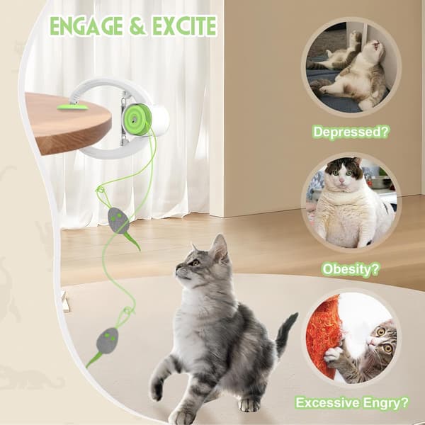 Smart USB Cat Toy - Automatic Retractable Feather Teaser with 3 Catnip Mice, Door-Mounted Interactive Play for Kittens