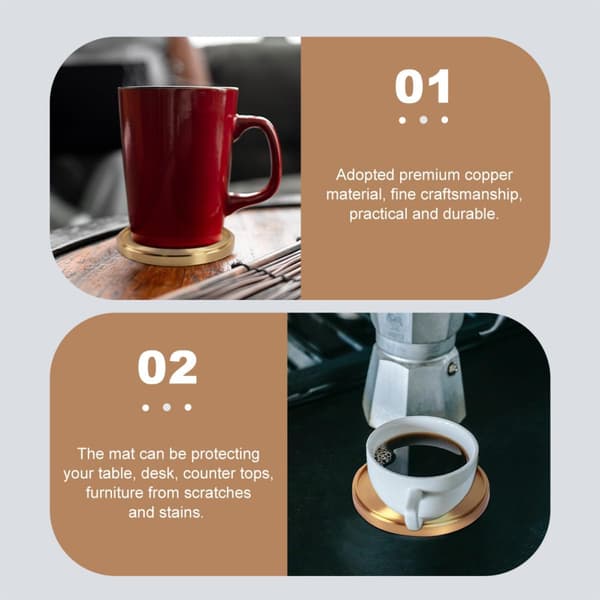 Durable Copper Coaster Desk Cup Pad Golden Pure Copper Heat Resistant Protection