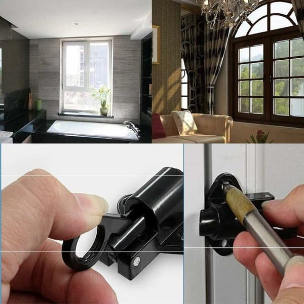 Automatic Door Lock, 2 Pcs Aluminum Bolts, Window Lock, Window Security Door, Aluminum Door Lock for Window Door Security Ring