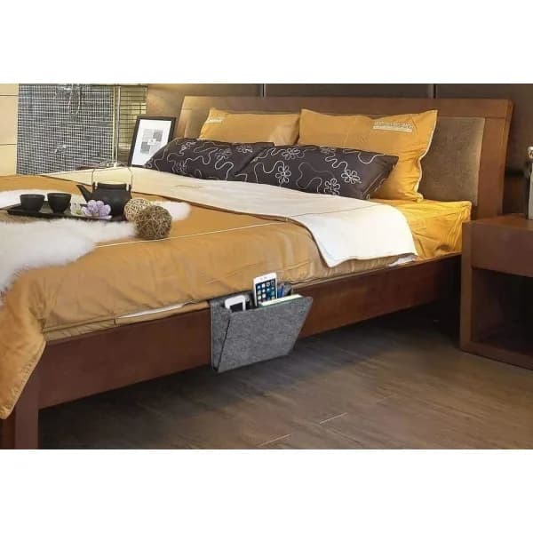 Thicker Bedside Caddy for Storage, Felt Bedside Table, Sofa, Desk, Bed Tray, Storage Organizer with 2 Small Pockets (Grey with Holes)