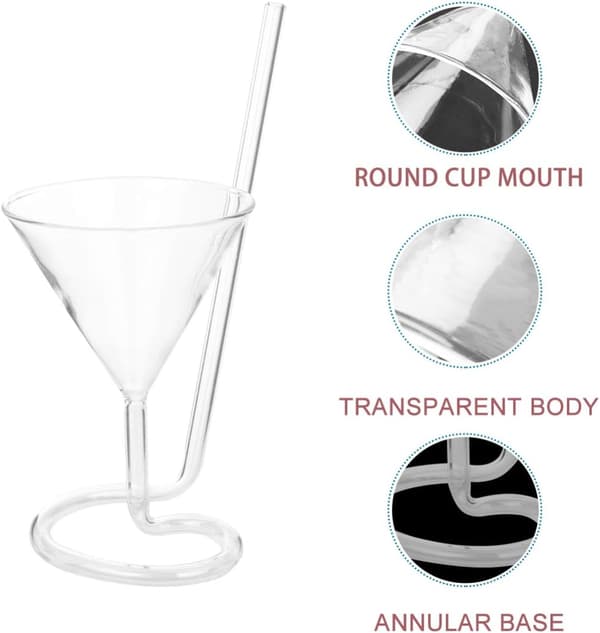 Spiral cocktailglas med sugrör, klart rödvinsglas (transparent).