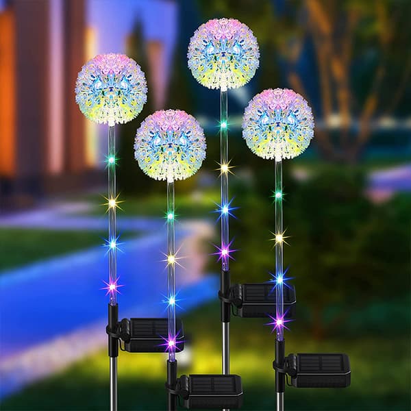 Solar Lights Outdoor, 4 Pcs Dandelion Flower Solar Lights with