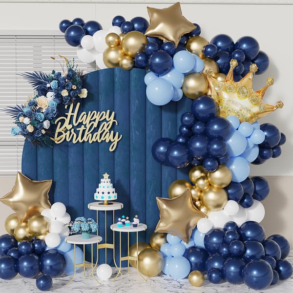 Marinblå ballongbåge kit, 66PCS blå guld födelsedag ballongbåge
