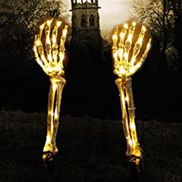 2 stk Skjelettarm Gressmatte Lampe Halloween Dekor Lys Solcelledrevet Hagepynt (Solpanel)
