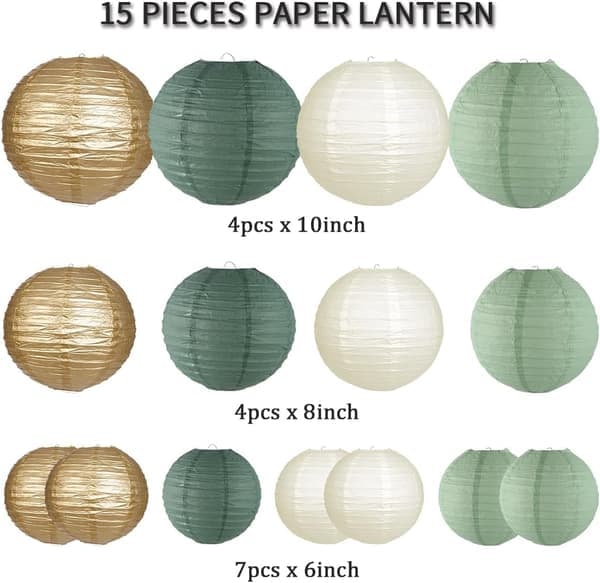 Decorative Paper Lanterns, Round Hanging Paper Lantern Decorations for Rustic Party Bridal Shower Wedding 15 pcs