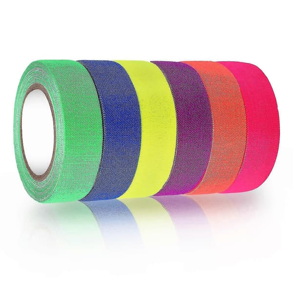 6 ruller UV-tape sortlys-reaktive taper, selvklæbende fluorescerende neontape 6 farver selvlysende tape super