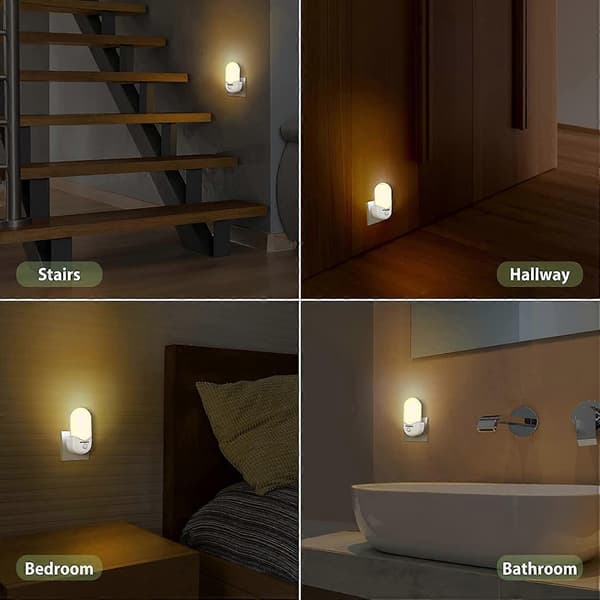 Night Light for Wall Socket, 2-pack Sensor LED Lamp, Automatic Brightness Dimmable, Warm White Night Light for Hallway, Stairs, Bedroom and More_yux
