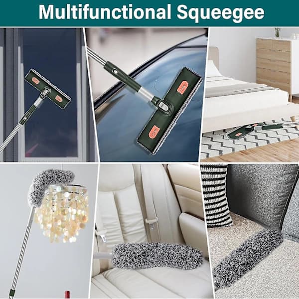 2-in-1 Professional Window Squeegee, 210 cm Interlocking Shower Squeegee with 2 Microfiber Cloths, 180° Rotating Window Cleaner
