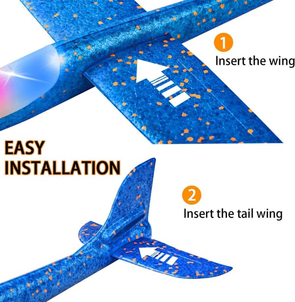 2-pakning LED-lys leketøyfly, 17,5\" skumkastefly, 2 flymoduser (FQ)