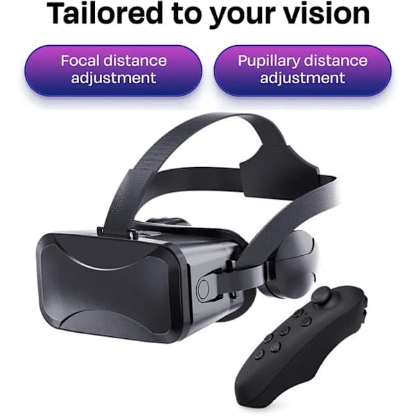 Headset 3D VR-briller Virtual Reality-briller PC-spill for 4,7-6,7 tommer, Android/iPhone-smarttelefoner, HD, Blått lys, (Svart)