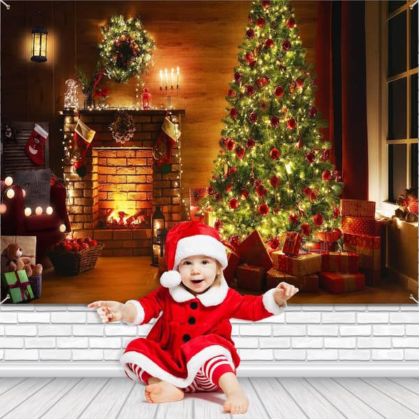 Christmas Background for Photos Fireplace Background Wall Mounted Chr
