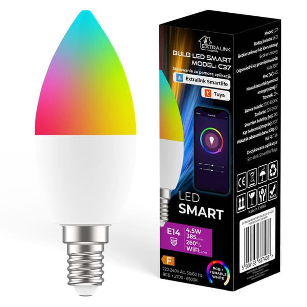 Extralink Smart Life LED-pære E14 C37 – RGB – WiFi – 2700–6500K – 5W