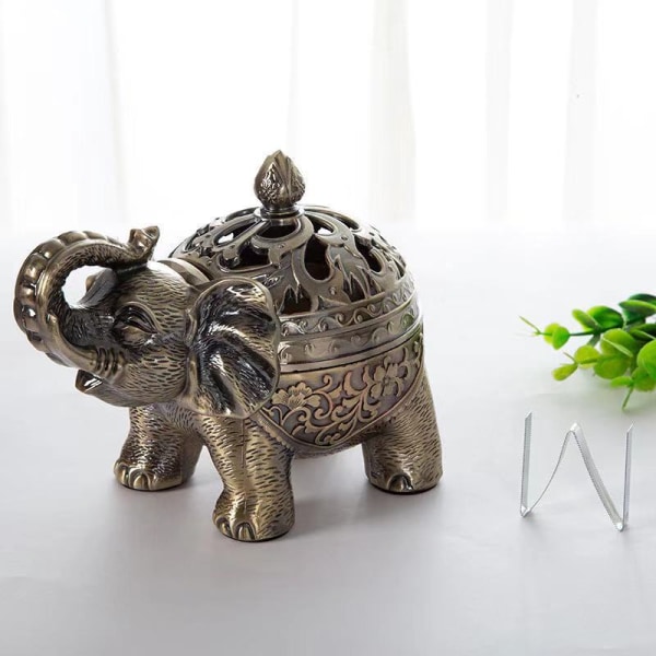 Hourwof Metal Elephant Rökelsehållare, Klassisk Cone Coil Rökelsebrännare med lock, Ash Catcher, Aromaterapi Ornament, Home Office