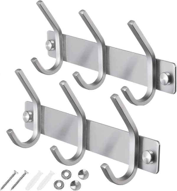 Wall Mounted Hooks, Coat Hanger (2-Pack) - Heavy Duty Wall Hooks - Stainless Steel Wall Mounted Coat Hooks