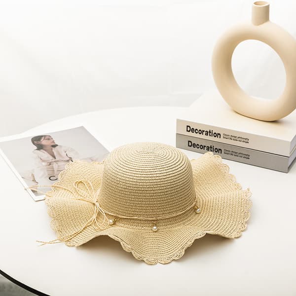 Beige stråhat til kvinder, foldbar solhat UV-beskyttelse, sommerstrand
