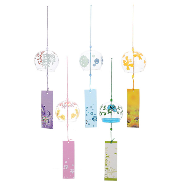 5 st. Bröllopsdekoration Vindklocka Charm Japanska Vindspel Vindspel Utomhus Rea Dekorativ Vindklocka Glas Hängande Klockor Blandade Färger 24X7X7CM Assorted Color 24X7X7CM