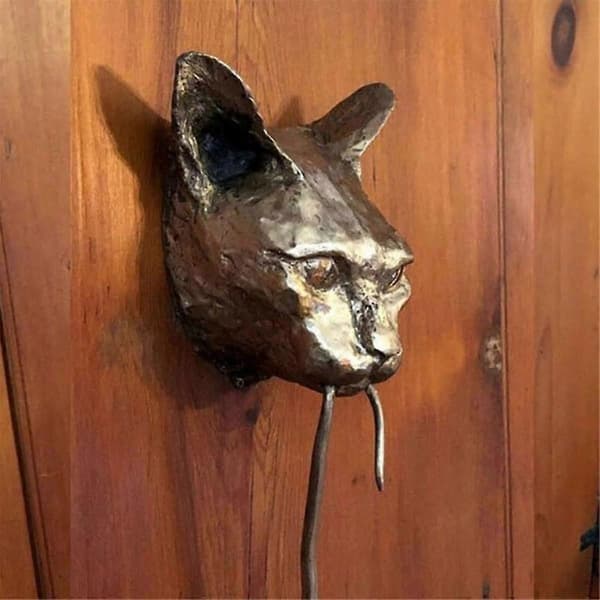 Cat and Mouse Wall Hanging Door Knocker Sculpture Brown Cast Front Door Decor Handmade