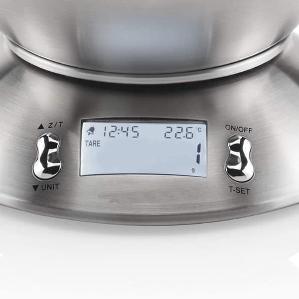 5 kg/1 g Stainless Steel Kitchen Scale - with 2.15 L Detachable Bowl, Large Backlit Display, Tare Function - Silver