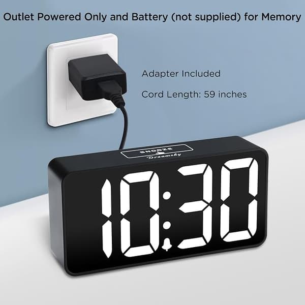 DreamSky Liten Digital Väckarklocka för Sovrum, Stor Tydlig Sifferdisplay med Dimmer för Vardagsrum, USB-C Adapterdriven
