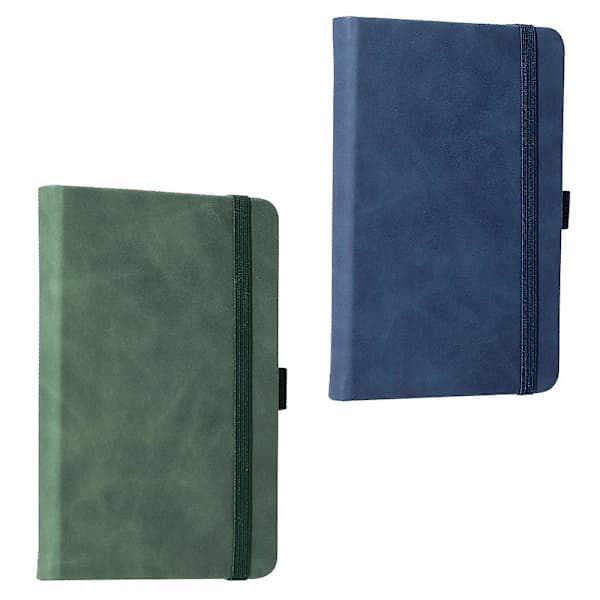 2-pak foret notesblok, PU-læder hardcover notesblok, A7, lille lomme notesblok i bulk A7 Grøn*Mørkeblå Green*Dark Blue Green*Dark Blue