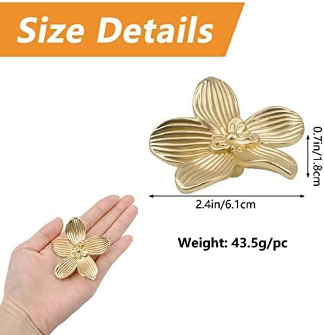61x18mm 4 stk. Solide Messingknopper i Blomsterform til Skuffer, Kommoder, Døre, Møbeldekoration (Guld)