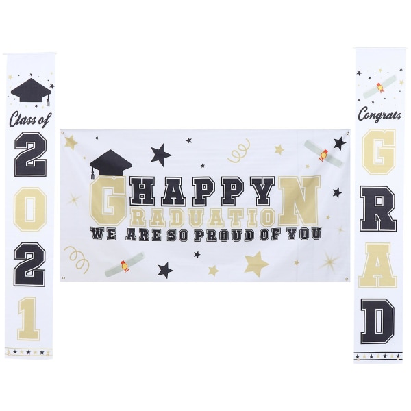 3 stk. Graduation Season Banner Dørgardiner Graduation Party Dør Dekorationer Hvid 180x90x0.01cm White 180x90x0.01cm