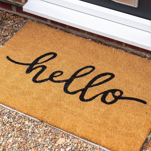 Sklisikker Kokosfiber Dørmatte - 60 x 90cm - Hello - PVC-bakside Velkomstmatte Dørmatte
