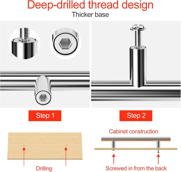 Set of 8 Silver Kitchen Cabinet Handles, Stainless Steel, 128mm Hole Centers, Drawer Pulls for Wardrobe