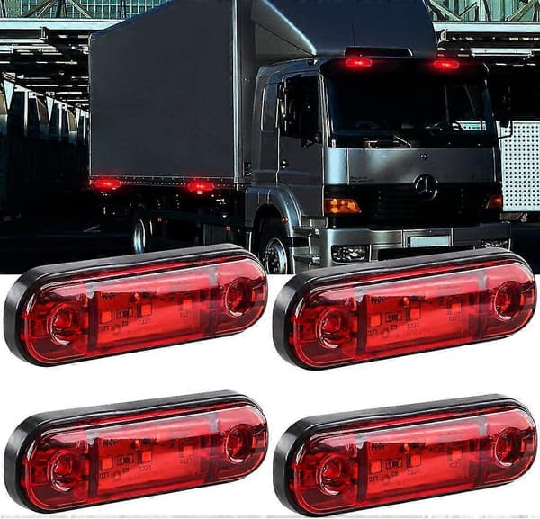 4 stk. LED Forreste Bageste Sidemarkeringslys 12V til Lastbil Autocamper Campingvogn Markeringslys (Rød)