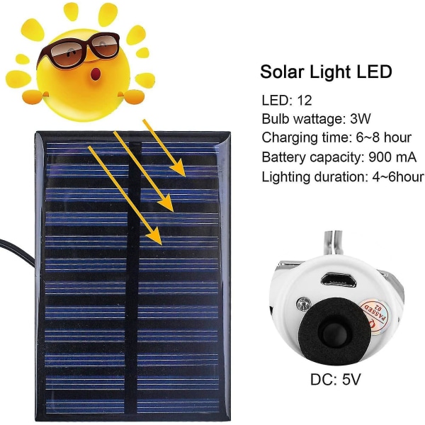 Led aurinkolamppu aurinkolamput ulkokäyttöön, aurinkolyhty retkeilylamppu Solar riippuvalaisin aurinkopaneelilla, 3w hehkulamppu, aurinkovalaistus ulkokäyttöön