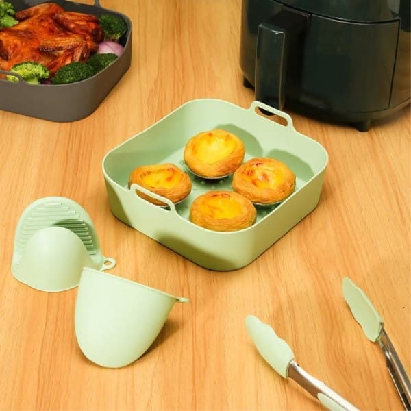 20 cm Square Reusable Silicone Air Fryer Oven Accessory Grey