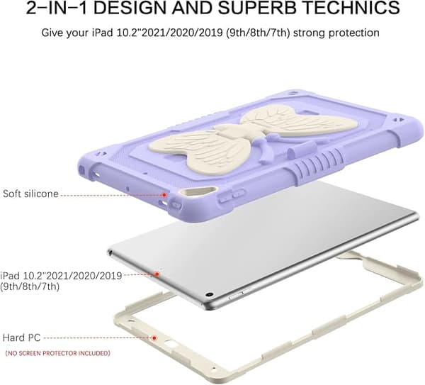 Fjärilsformat Stöttåligt iPad 10,2\" Skyddsskal (Lila, Exkl. iPad), 9:e Generationens Skyddsskal, 8:e Generationens Skyddande