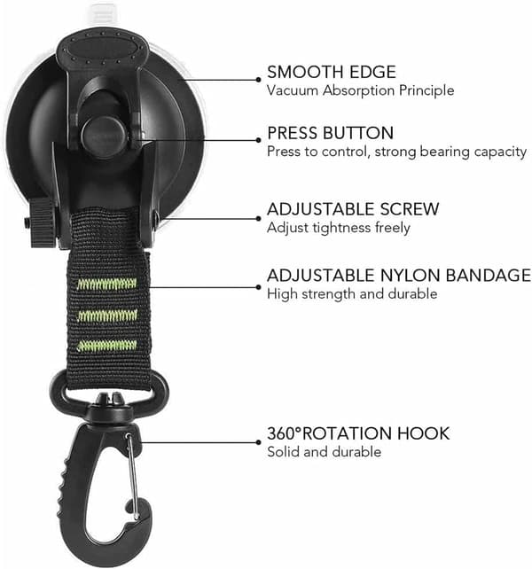 Heavy Duty Vacuum Suction Cup with Hook, Removable Strong Suction Cup Hooks, Versatile Reusable Securing Hook for Outdoor Car Camping Awning Ten