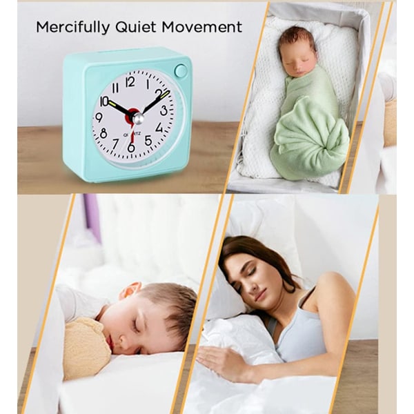 Travel-Packed Analog Alarm Clock, Ultra Small Clock with Snooze and Light Function, Super Silent Non-Ticking, Battery Operated
