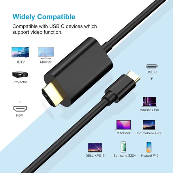 USB C - HDMI-kaapeli (1,8 m) - USB C HDMI-kaapeli - 4K Ultra HD, nopea - USB C HDMI-kaapeli