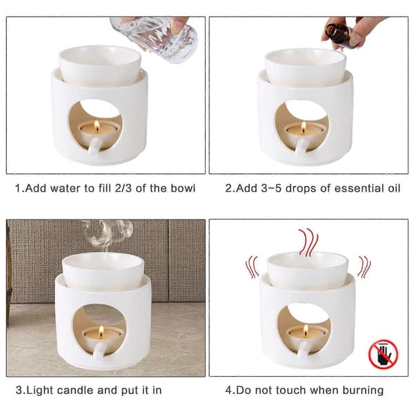 Ceramic Oil Aromatherapy Burner, Matte Wax Burner, Aromatherapy Holder, Tealight Holder Diffuser for Home and Office Decoration, White
