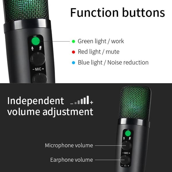 USB Kondensatormikrofonsett - Studioopptak og Strømmemikrofon med Justerbart Stativ