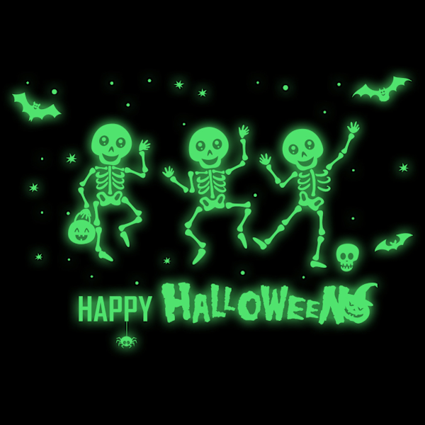 Halloween Glødende Vindue Dekaler Halloween Lysende Klistermærker Spøgelse Skelet Bat Vindue Vægge Dekaler Nat Glød De
