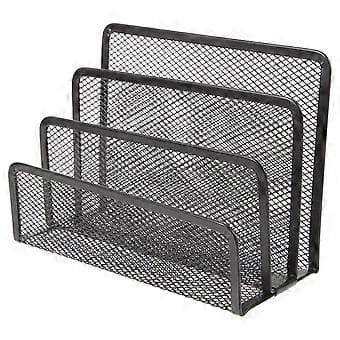 Metal Mesh Magazine Rack, 4-Compartment Desk Organizer for Home Office (Black)